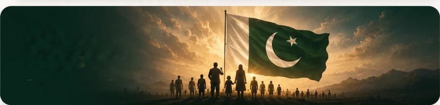 Citizens gathered beneath the flag of Pakistan at sunrise